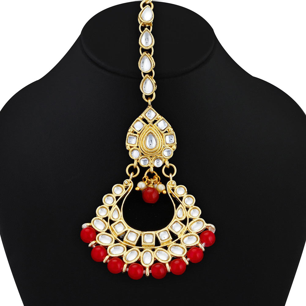 Sukkhi Kundan Modish Gold Plated Red Choker Necklace Set for women