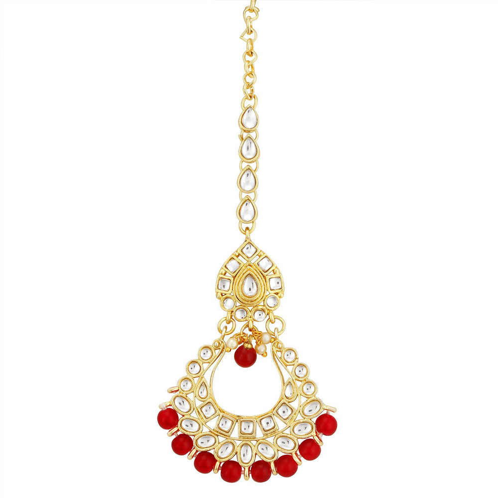 Sukkhi Kundan Modish Gold Plated Red Choker Necklace Set for women