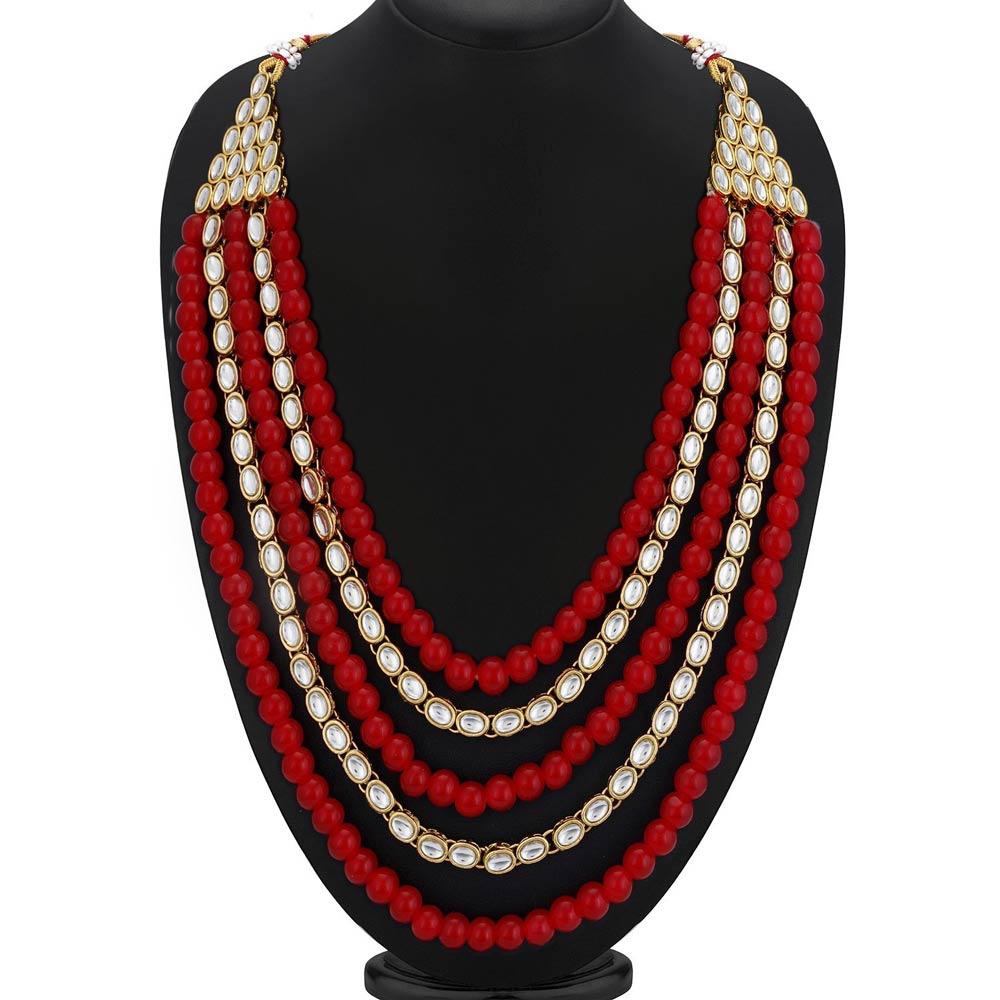 Sukkhi Kundan Astonish Gold Plated Long Haram Red Necklace Set for Women