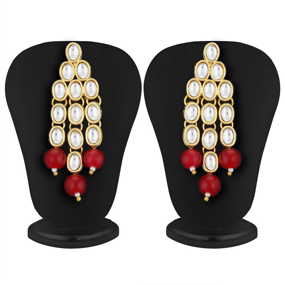 Sukkhi Kundan Astonish Gold Plated Long Haram Red Necklace Set for Women