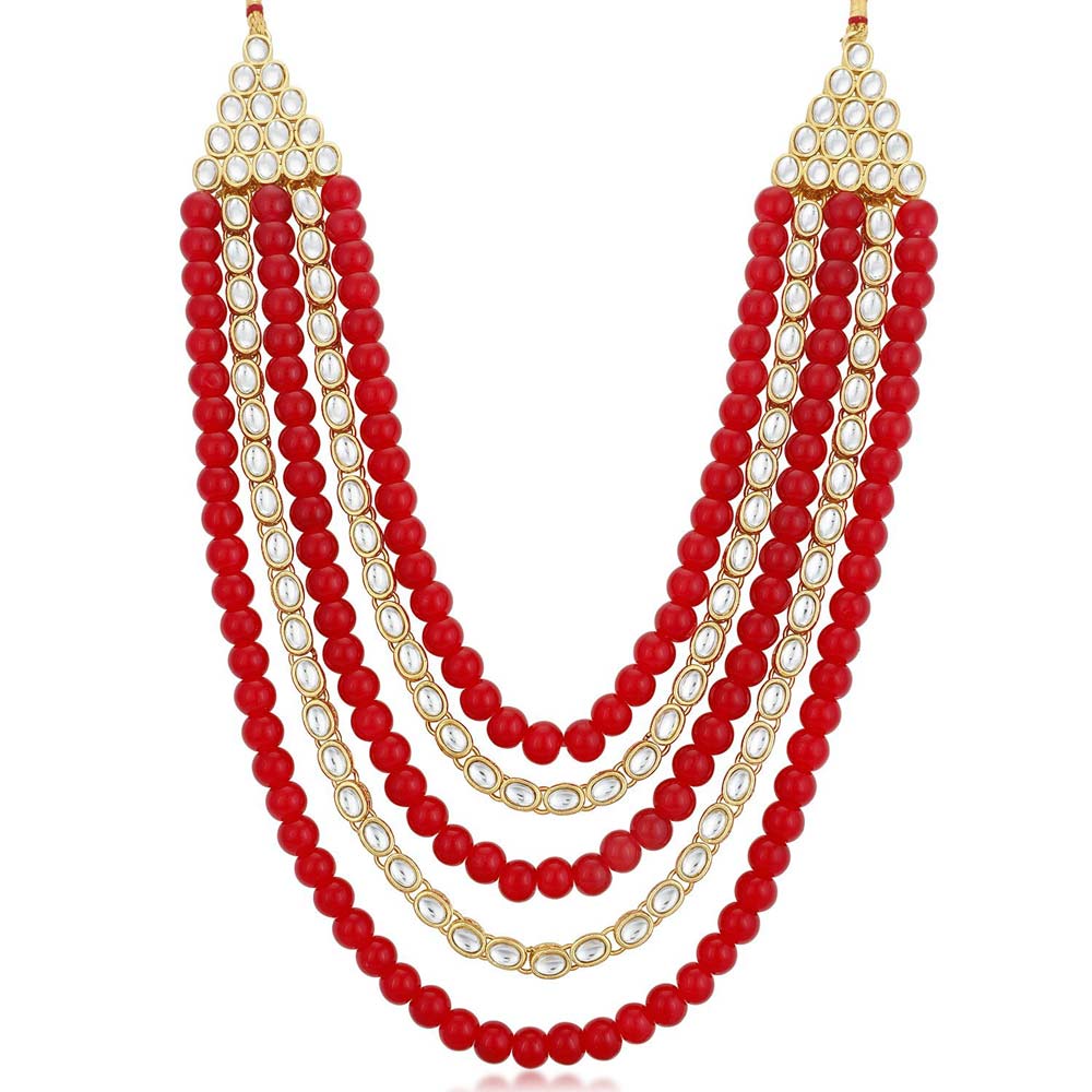 Sukkhi Kundan Astonish Gold Plated Long Haram Red Necklace Set for Women