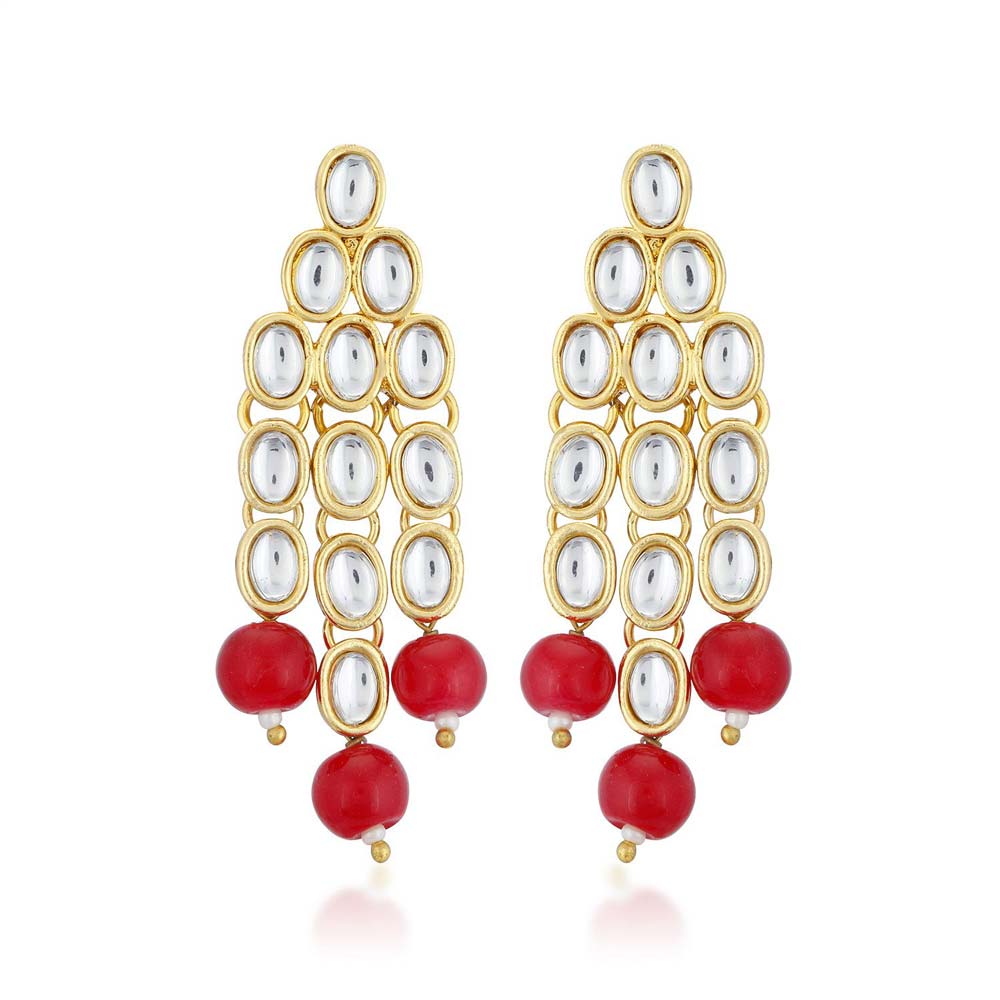 Sukkhi Kundan Astonish Gold Plated Long Haram Red Necklace Set for Women