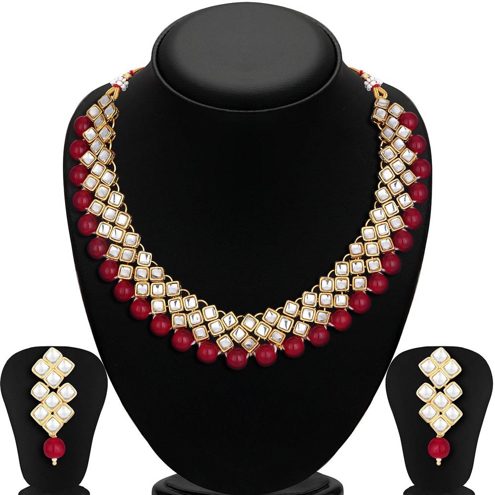 Sukkhi Kundan Modish Gold Plated Red Choker Necklace Set for Women