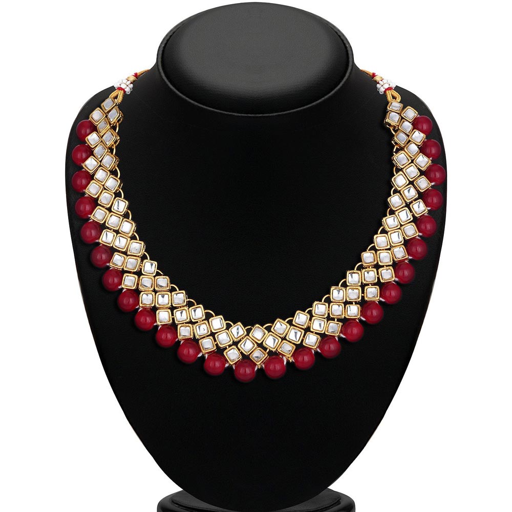 Sukkhi Kundan Modish Gold Plated Red Choker Necklace Set for Women