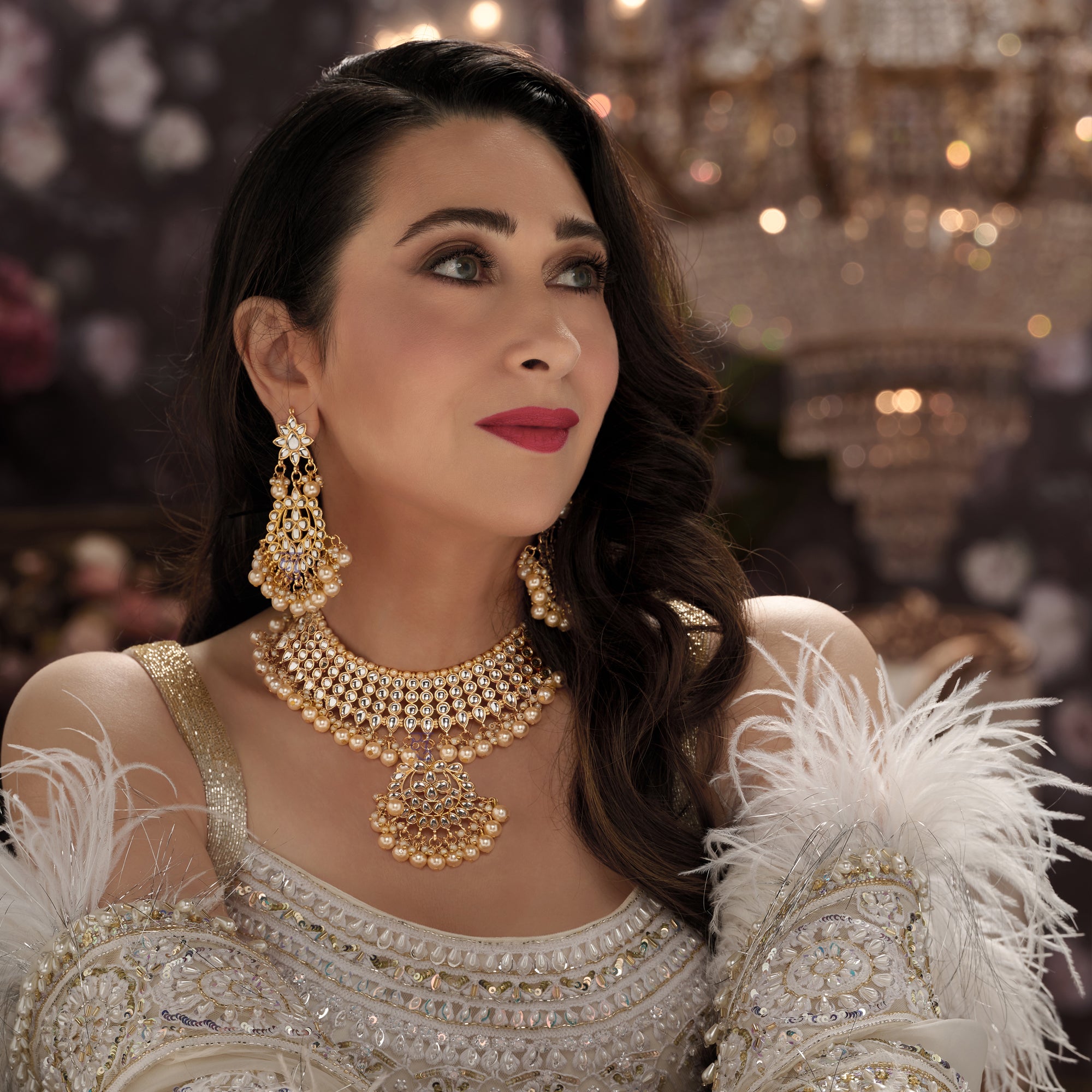 Sukkhi Trendy Gold Plated Kundan & Pearl Choker Necklace Set Worn By Karisma Kapoor