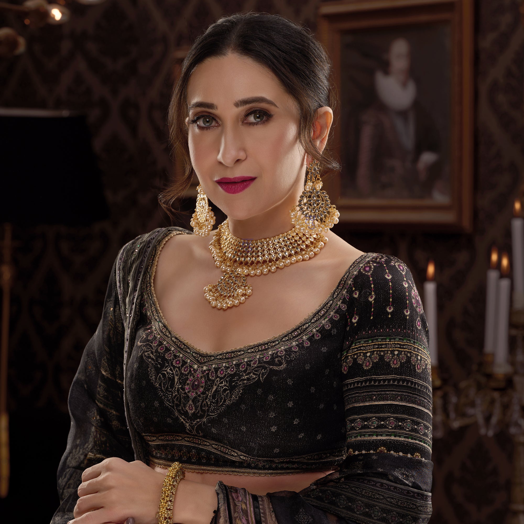 Sukkhi Trendy Gold Plated Kundan & Pearl Choker Necklace Set Worn By Karisma Kapoor