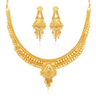 Sukkhi Gleaming Alloy  24 Carat 1 Gram Gold Jewellery Necklace Set for Women