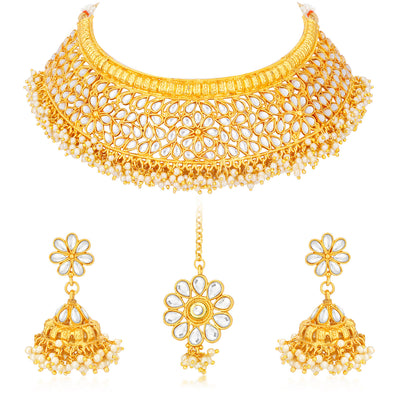 Sukkhi Antique Rajwadi Gold Plated Choker Necklace Set For Women