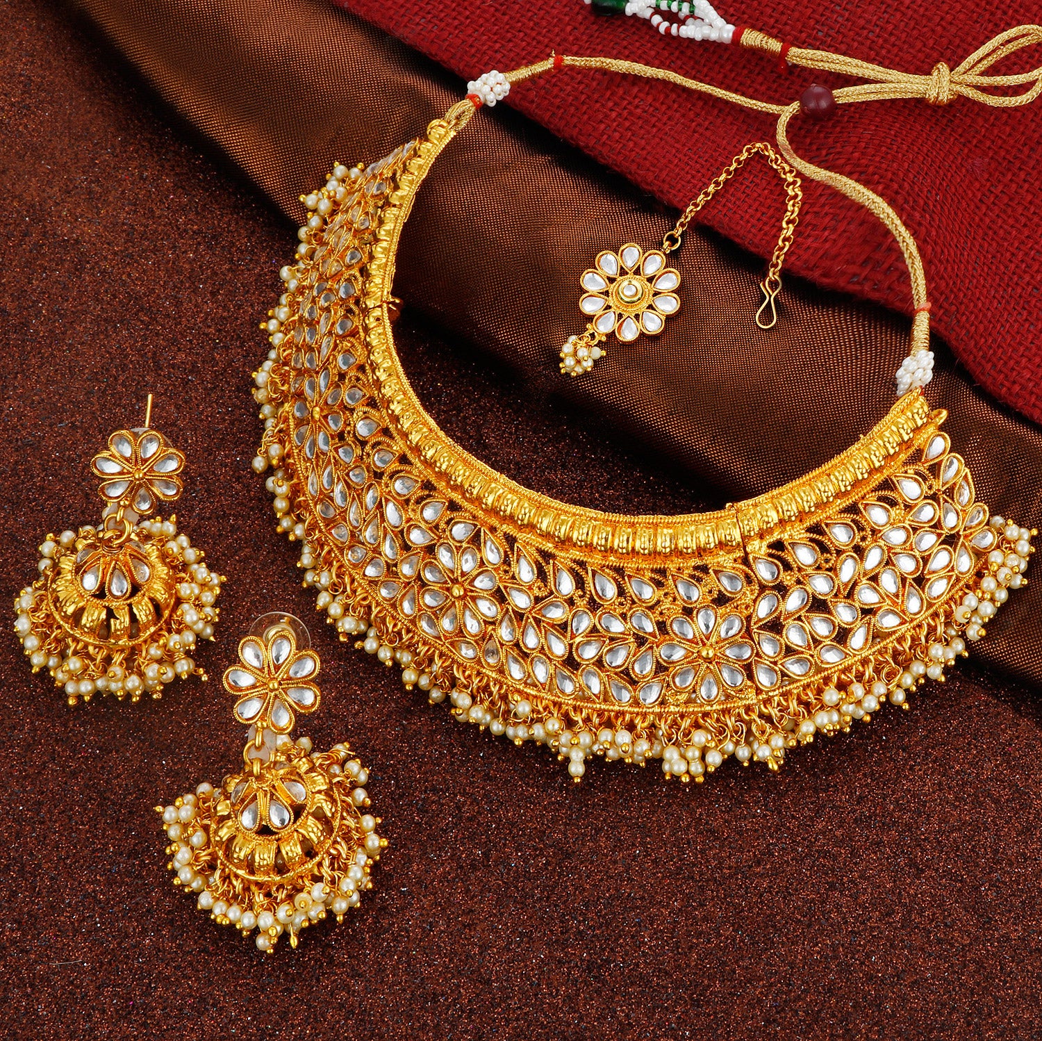 Sukkhi Antique Rajwadi Gold Plated Choker Necklace Set For Women