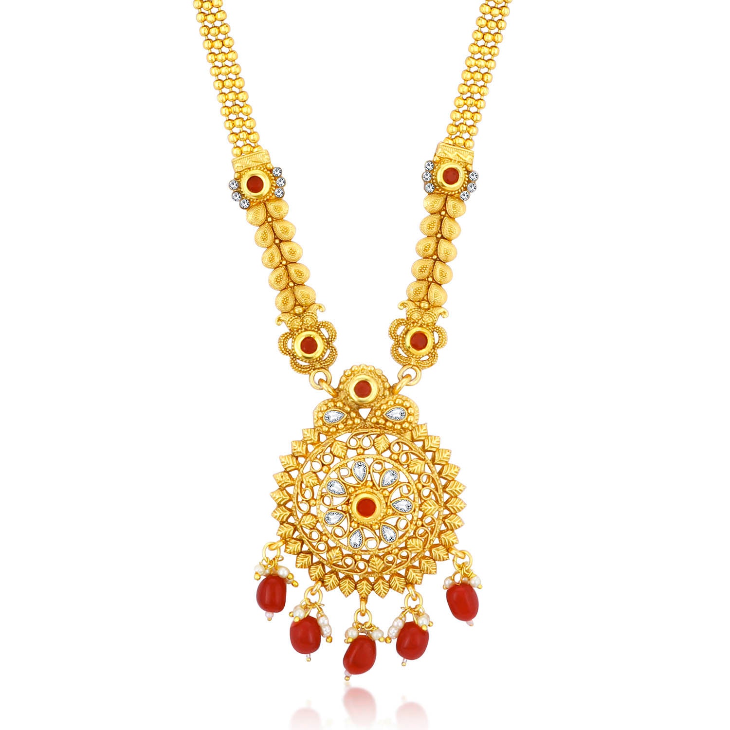 Sukkhi Ritzy Gold plated Alloy Long Haram Necklace Set for Women
