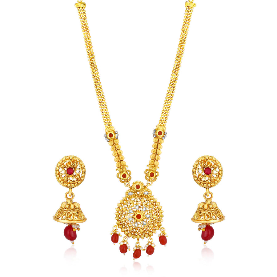 Sukkhi Ritzy Gold plated Alloy Long Haram Necklace Set for Women
