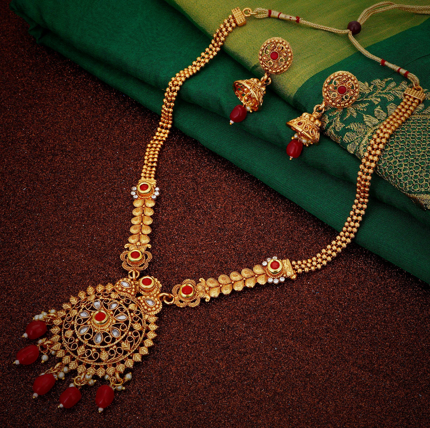 Sukkhi Ritzy Gold plated Alloy Long Haram Necklace Set for Women