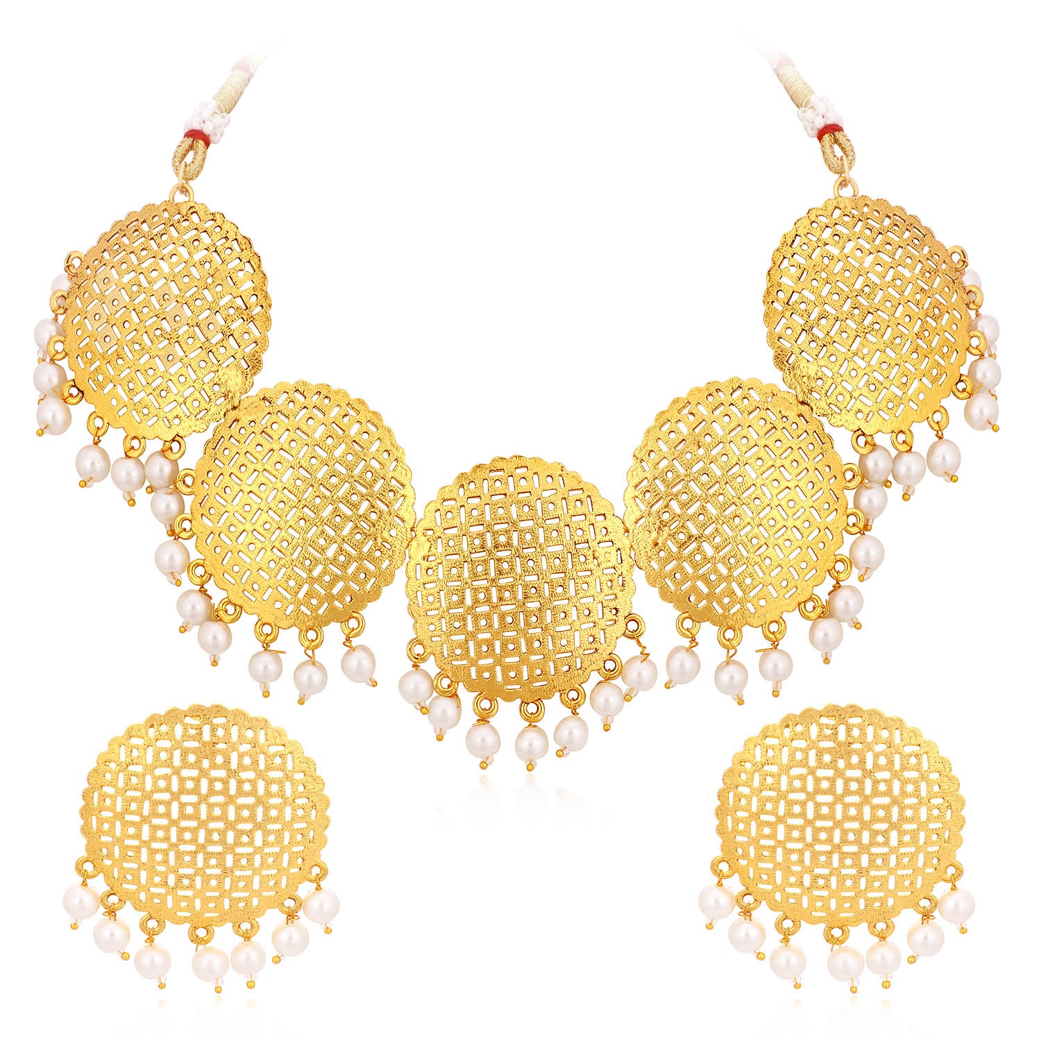 Sukkhi Classic Gold Plated Pearl Choker Necklace Set For Women