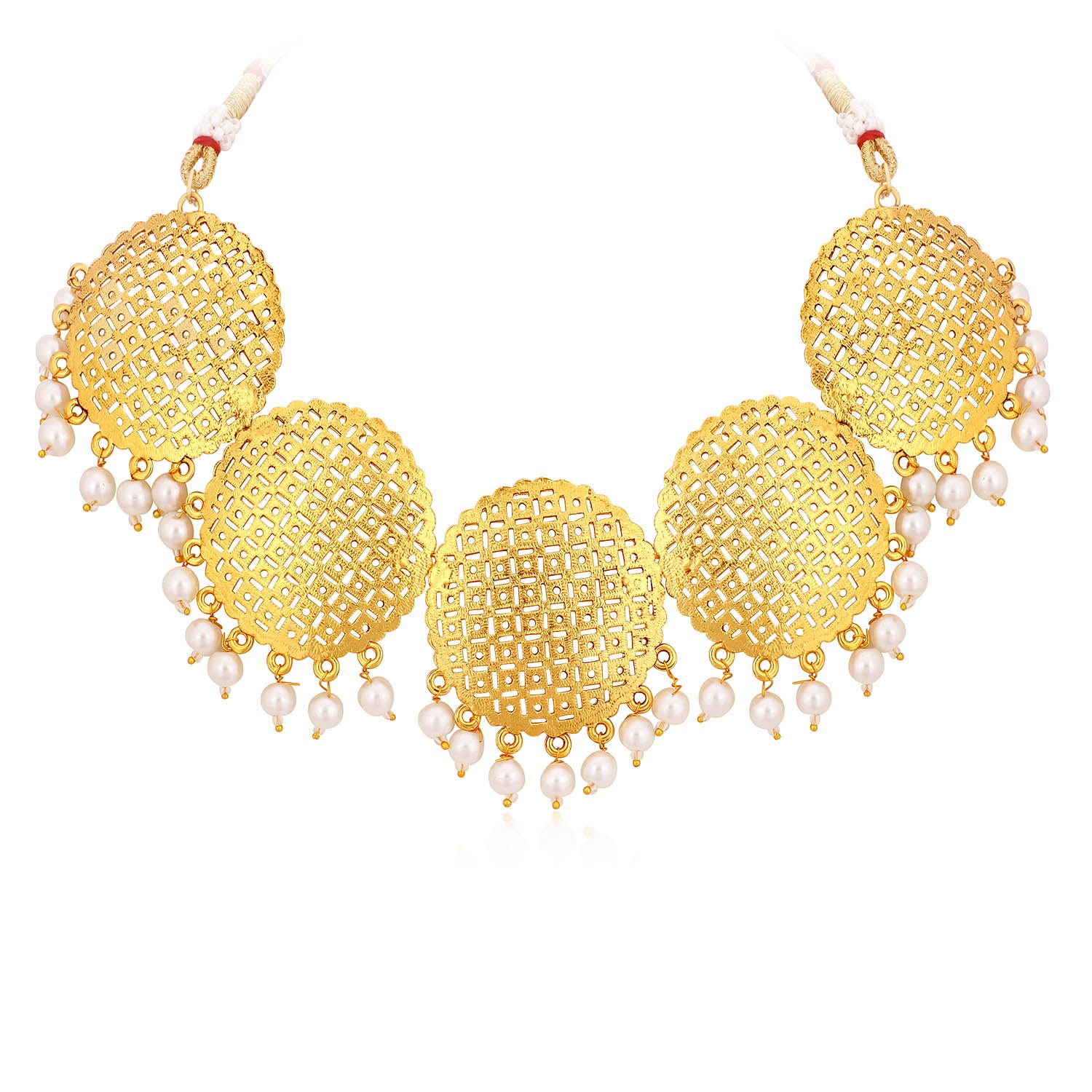 Sukkhi Classic Gold Plated Pearl Choker Necklace Set For Women