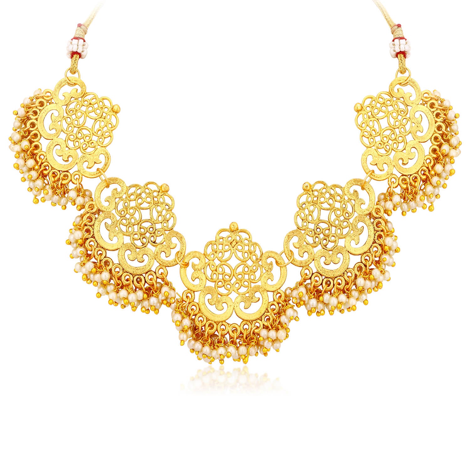 Sukkhi Gold Plated Filigree Pearl Necklace Set For Women
