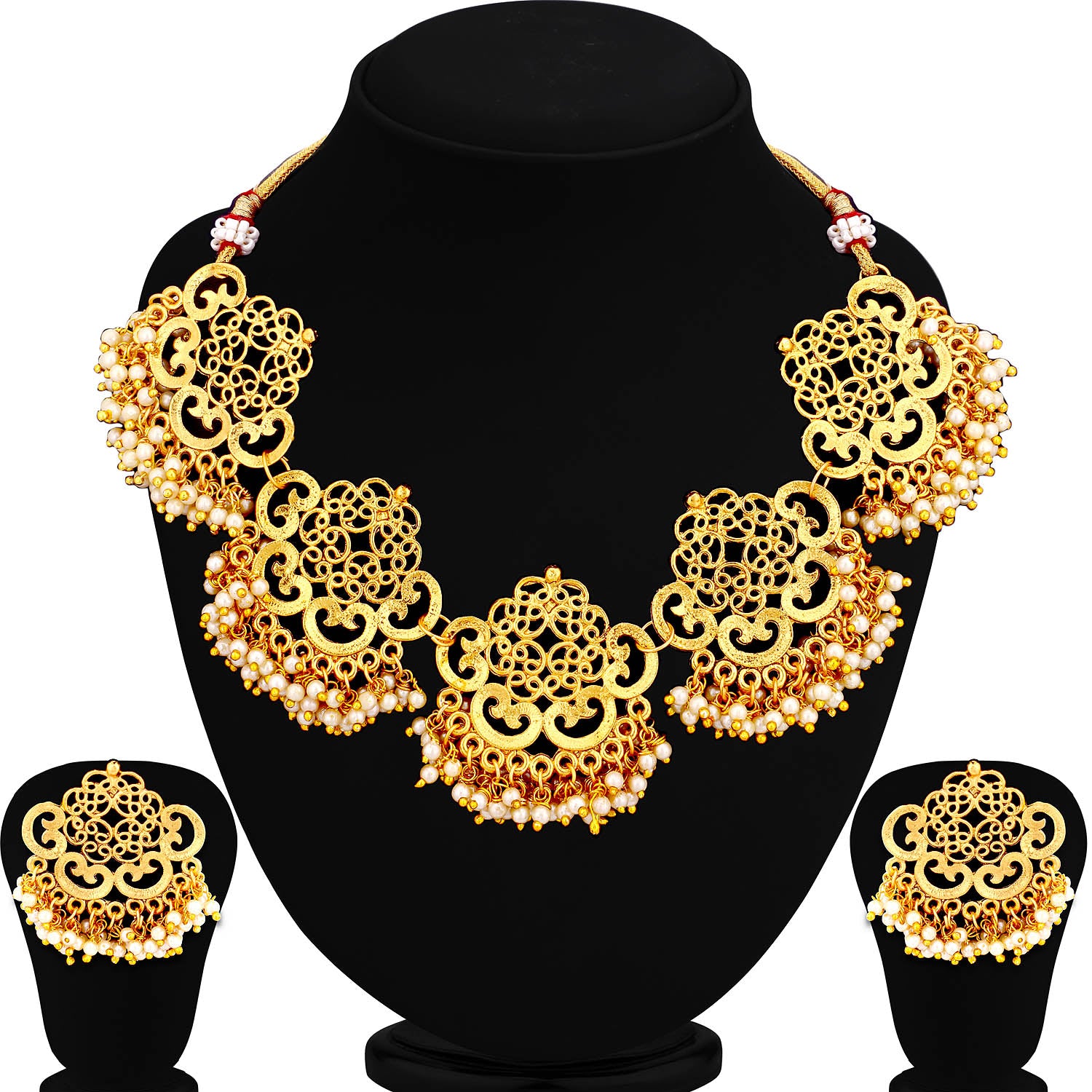 Sukkhi Gold Plated Filigree Pearl Necklace Set For Women