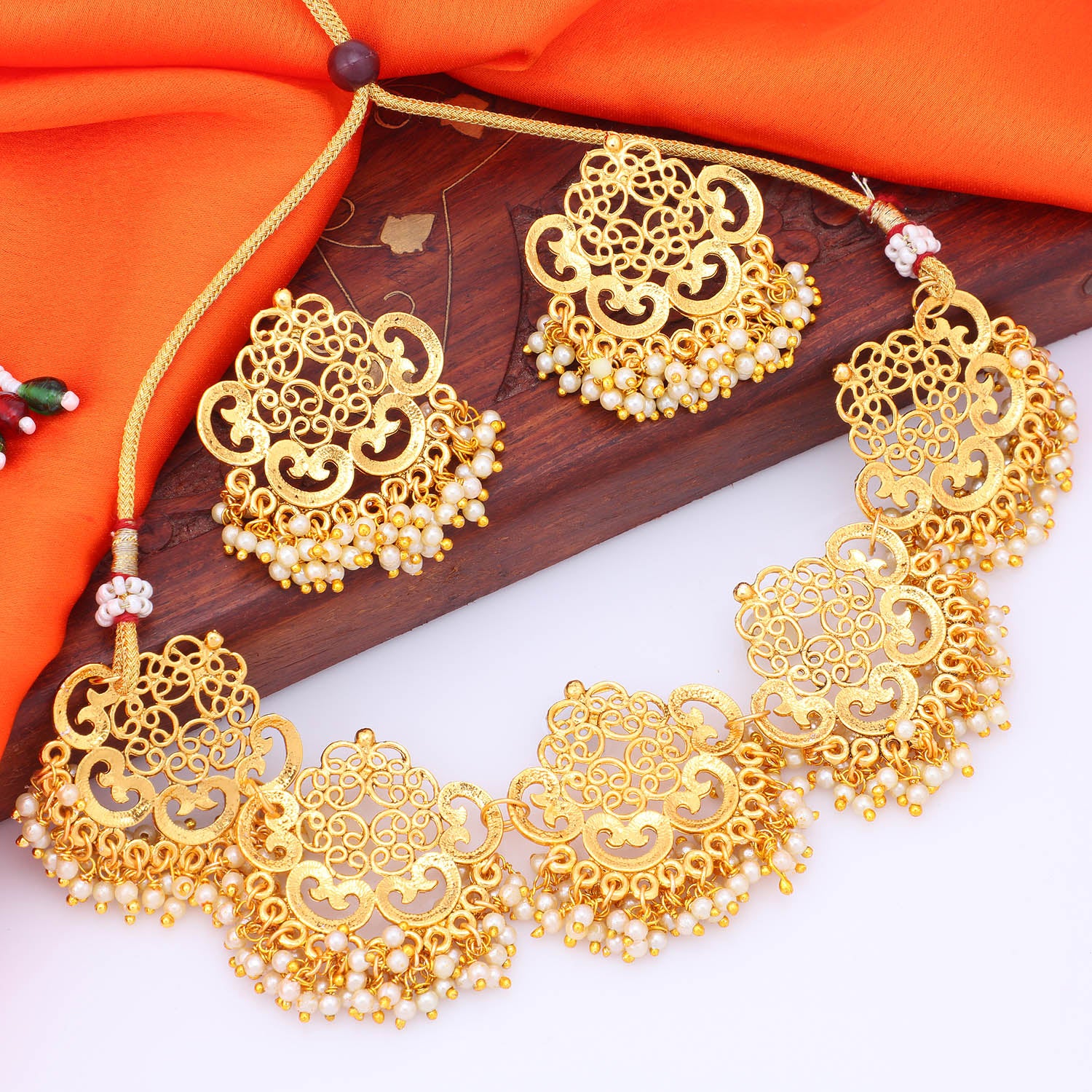Sukkhi Gold Plated Filigree Pearl Necklace Set For Women