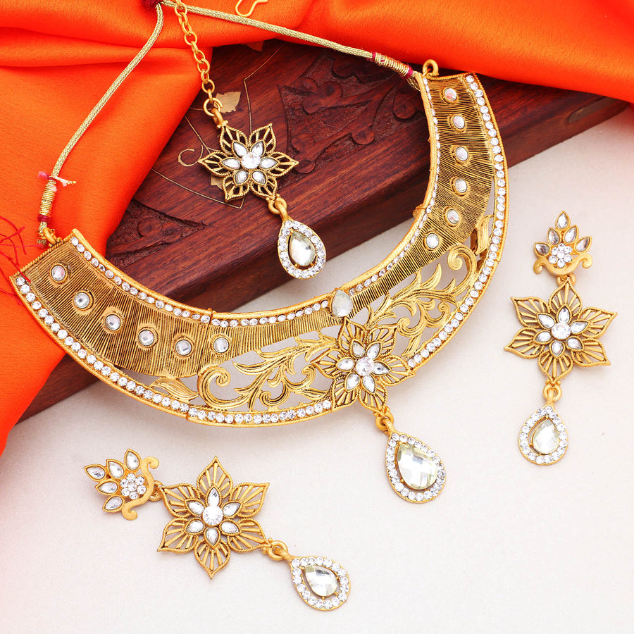 Sukkhi Traditional Gold Plated Choker Necklace Set for Women