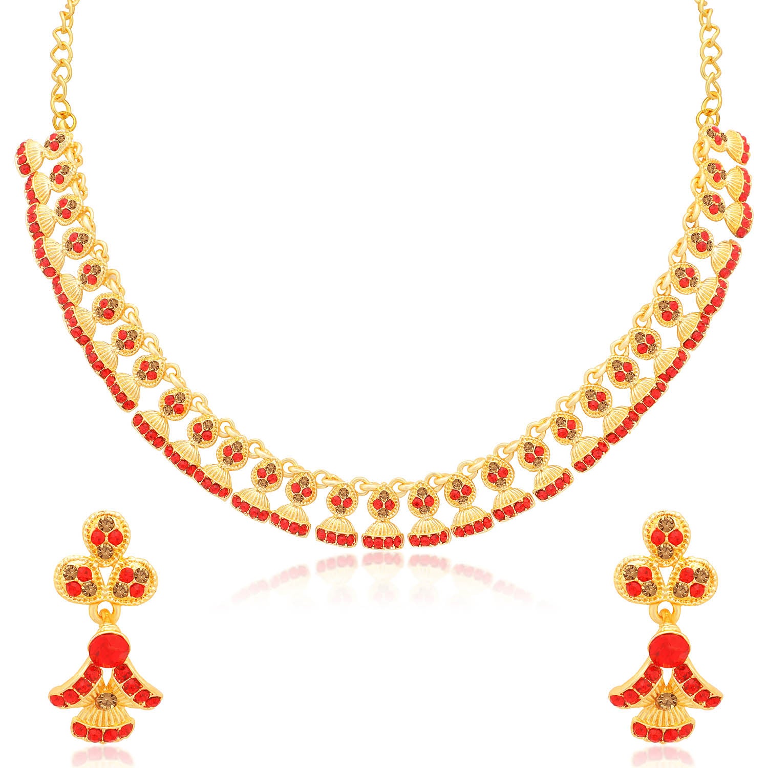Sukkhi Attractive LCT and Red Stone Gold Plated Necklace Set Combo for Women