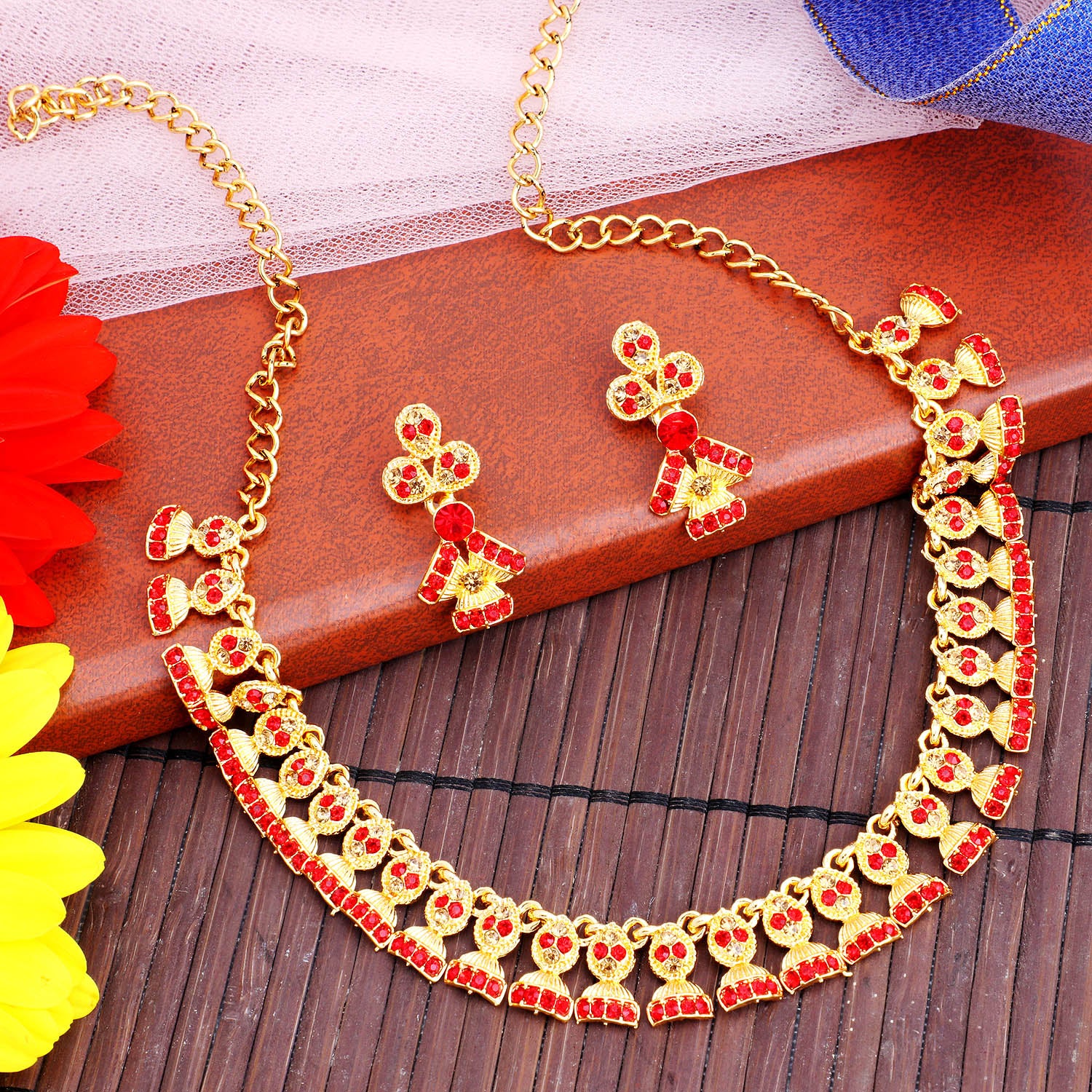 Sukkhi Attractive LCT and Red Stone Gold Plated Necklace Set Combo for Women