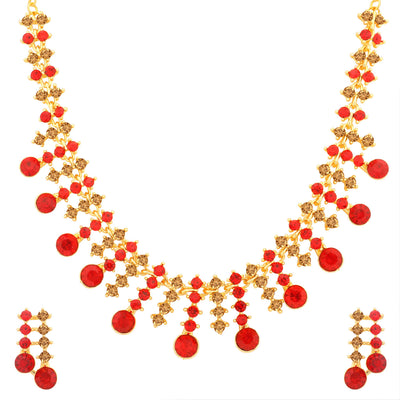 Sukkhi Attractive LCT and Red Stone Gold Plated Necklace Set Combo for Women