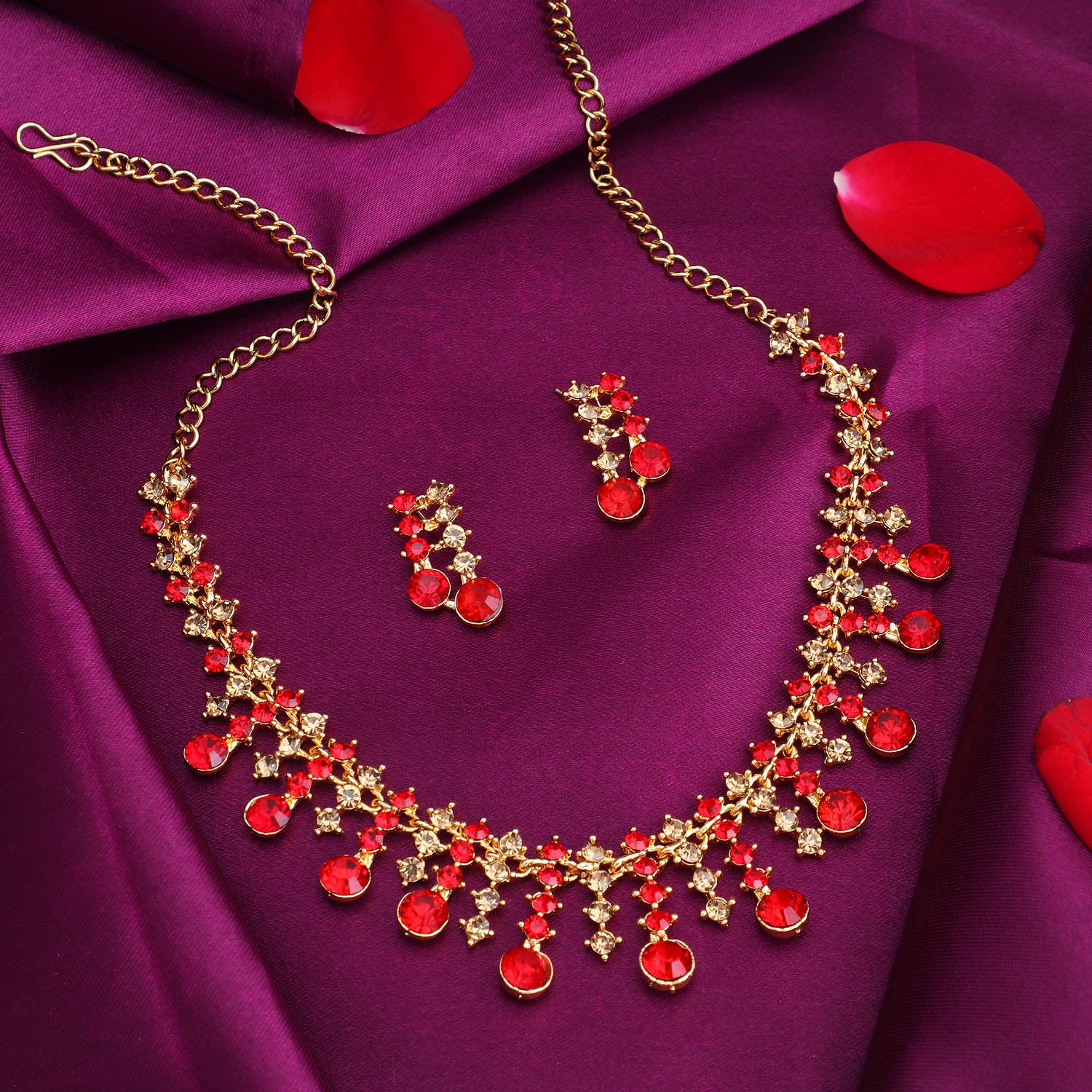 Sukkhi Attractive LCT and Red Stone Gold Plated Necklace Set Combo for Women