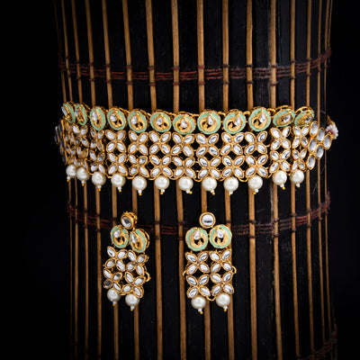 Sukkhi Trendy Kundan Gold Plated Mint Collection Choker Necklace Set for Women
