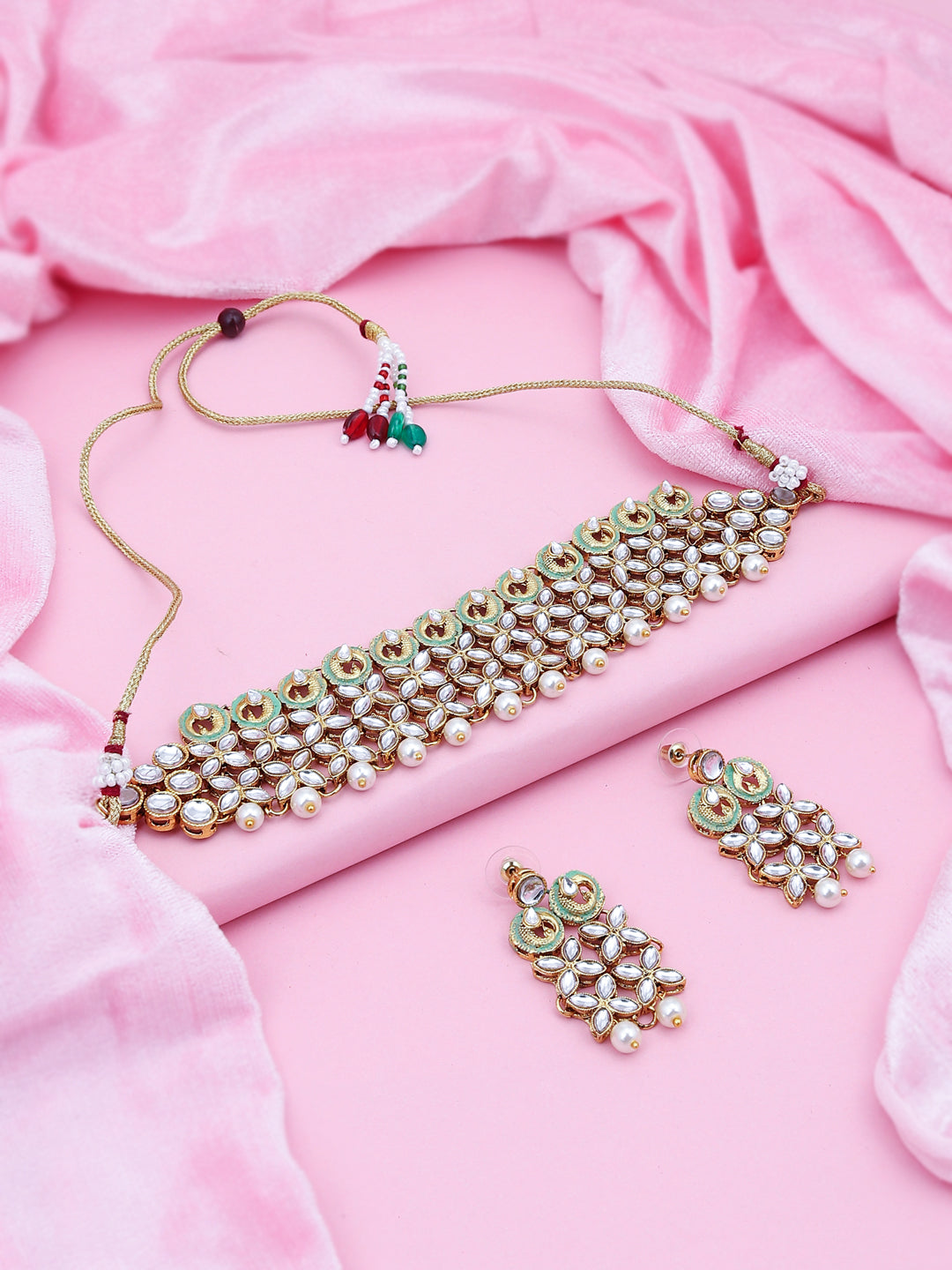 Sukkhi Trendy Kundan Gold Plated Mint Collection Choker Necklace Set for Women