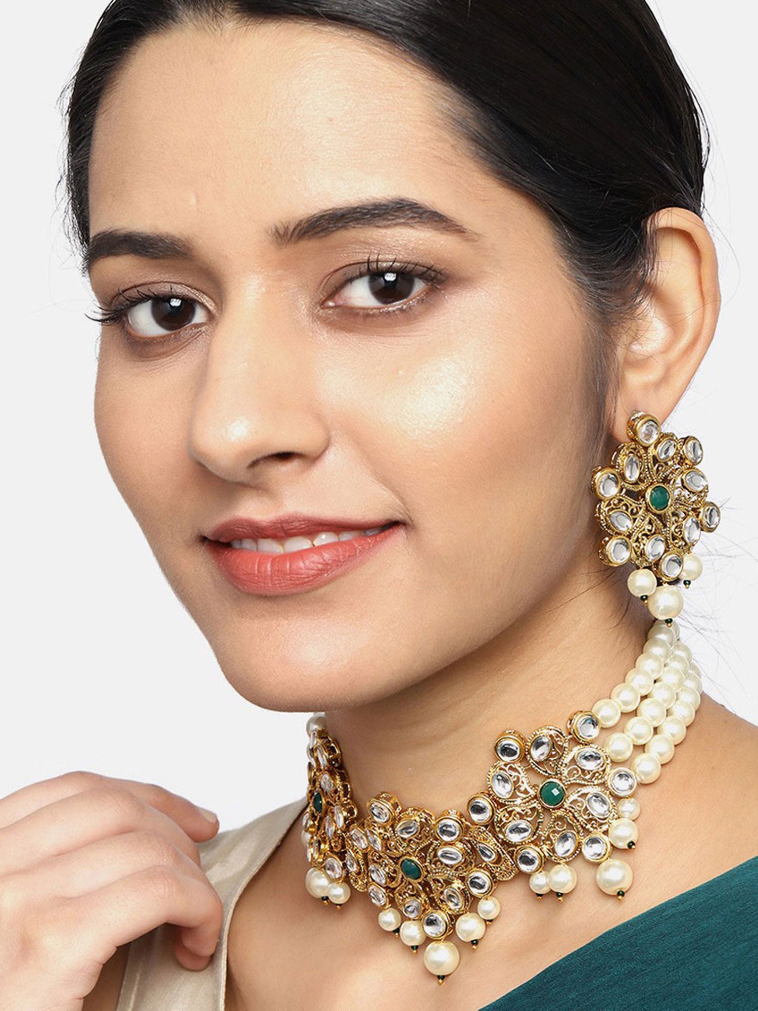 Sukkhi Ravishing Kundan Gold Plated Pearl Choker Necklace Set for Women