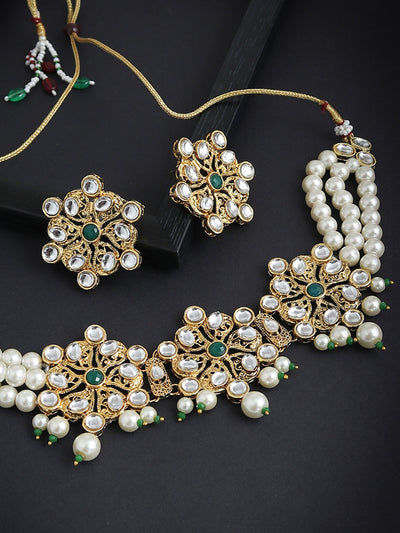 Sukkhi Ravishing Kundan Gold Plated Pearl Choker Necklace Set for Women