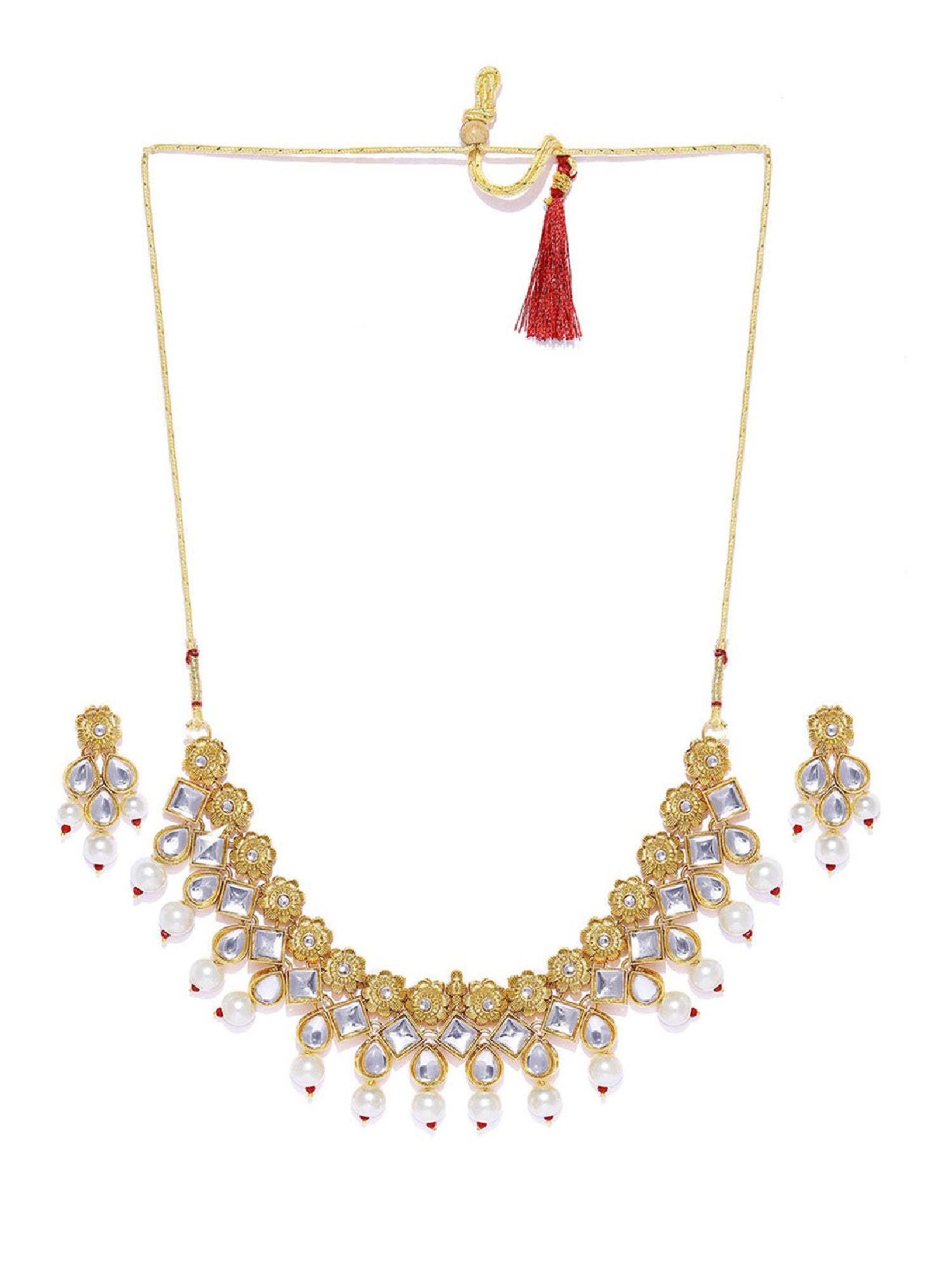 Sukkhi Elegant Kundan Gold Plated Pearl Floral Choker Necklace Set for Women