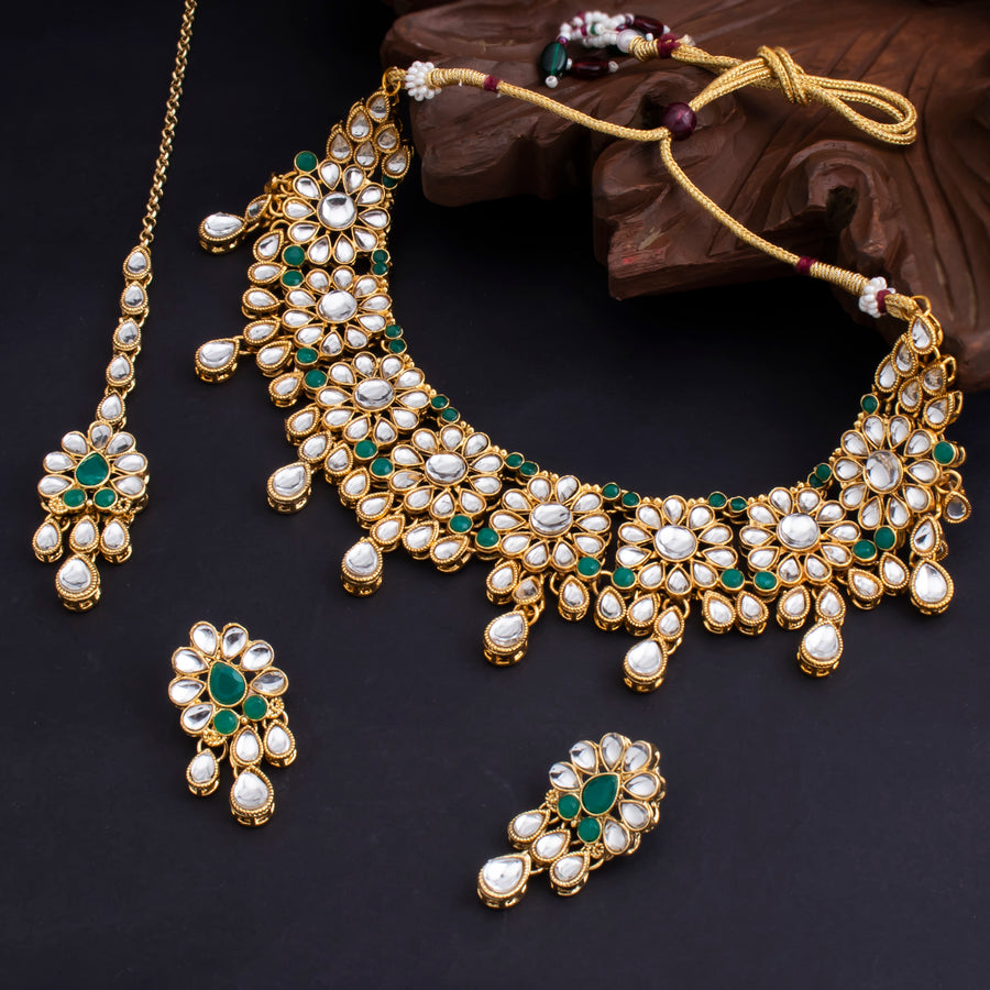 Sukkhi Glorious Gold Plated Kundan Choker Necklace Set for Women