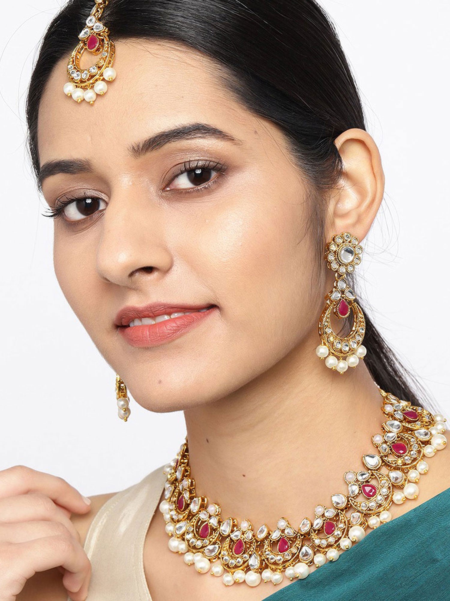 Sukkhi Modish Kundan Gold Plated Pearl Choker Necklace Set for Women