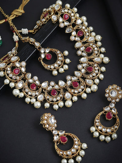 Sukkhi Modish Kundan Gold Plated Pearl Choker Necklace Set for Women