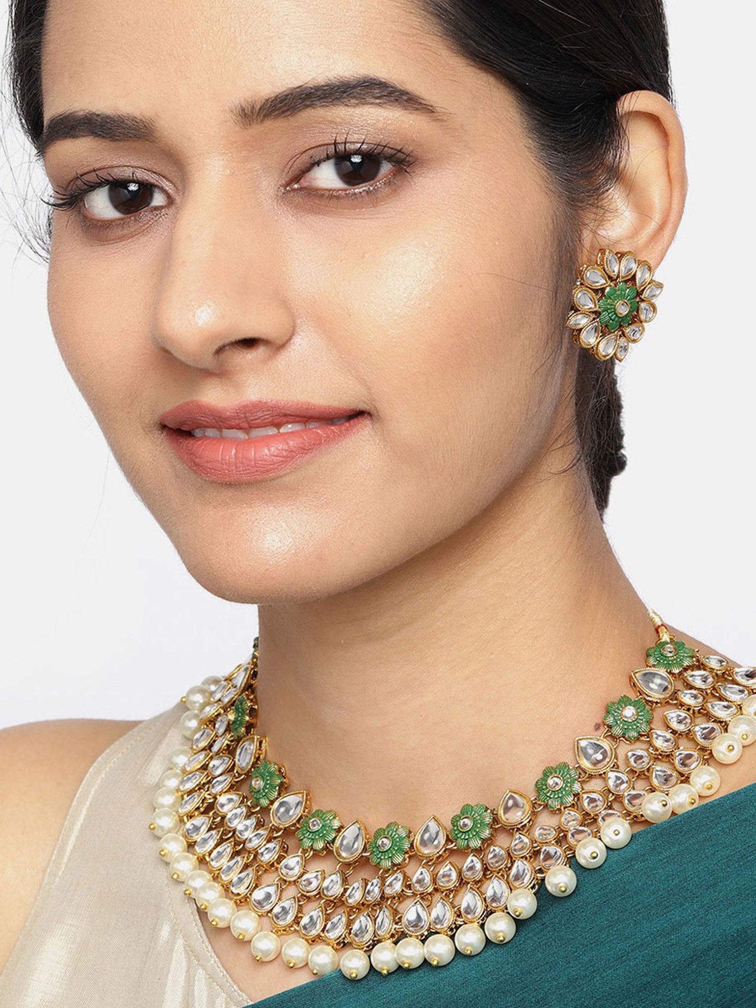 Sukkhi Lavish Kundan Gold Plated Pearl Choker Necklace Set for Women