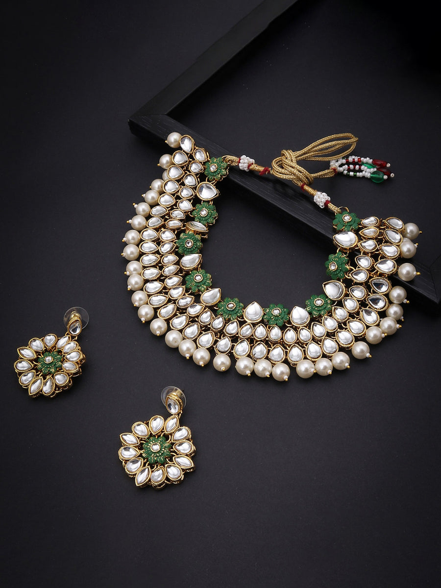Sukkhi Lavish Kundan Gold Plated Pearl Choker Necklace Set for Women