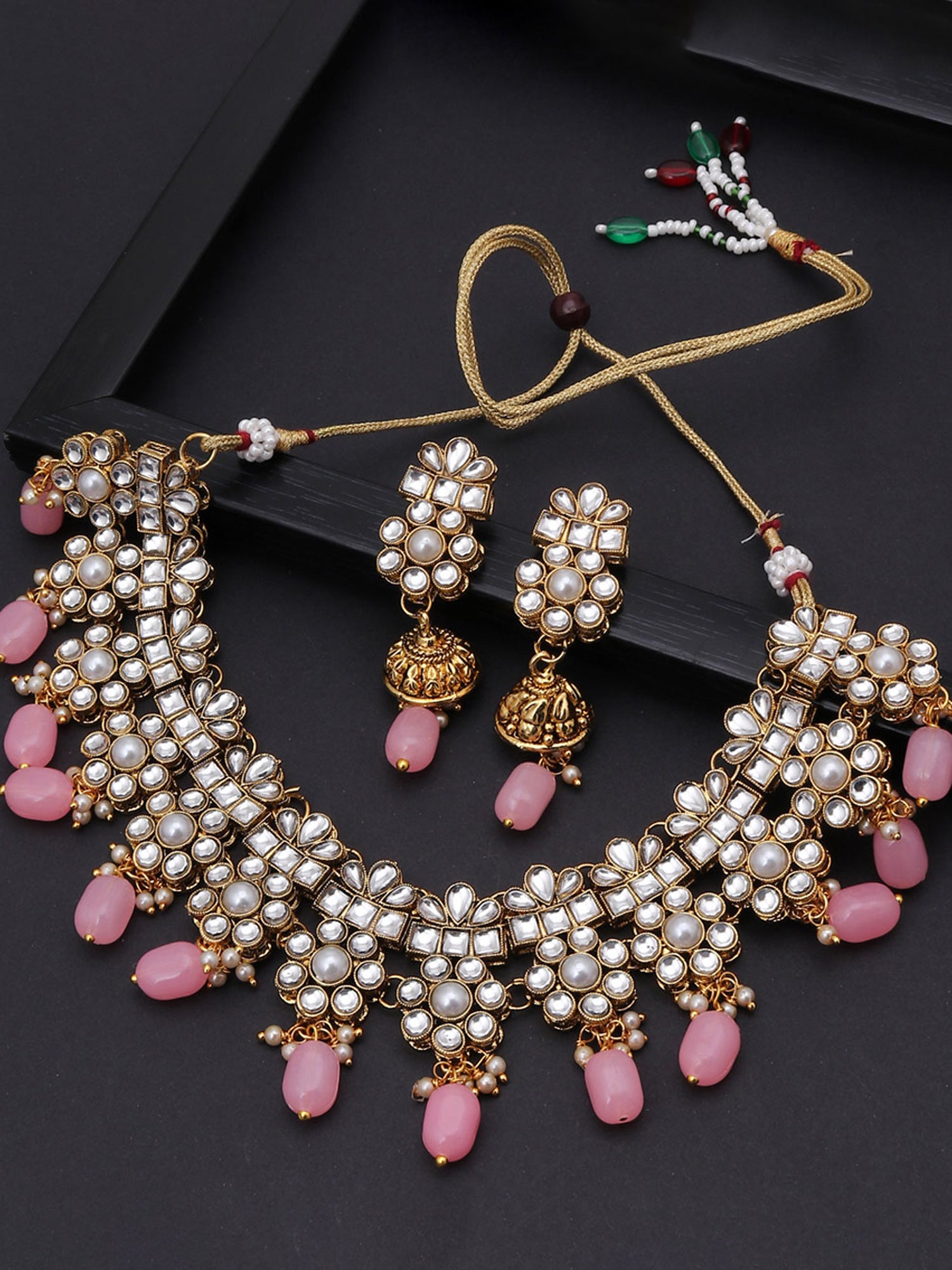 Sukkhi Pretty Kundan Gold Plated Pearl Collar Necklace Set for Women