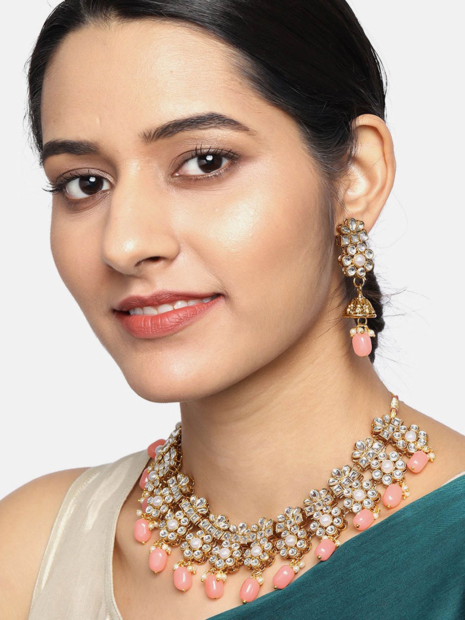 Sukkhi Pretty Kundan Gold Plated Pearl Collar Necklace Set for Women