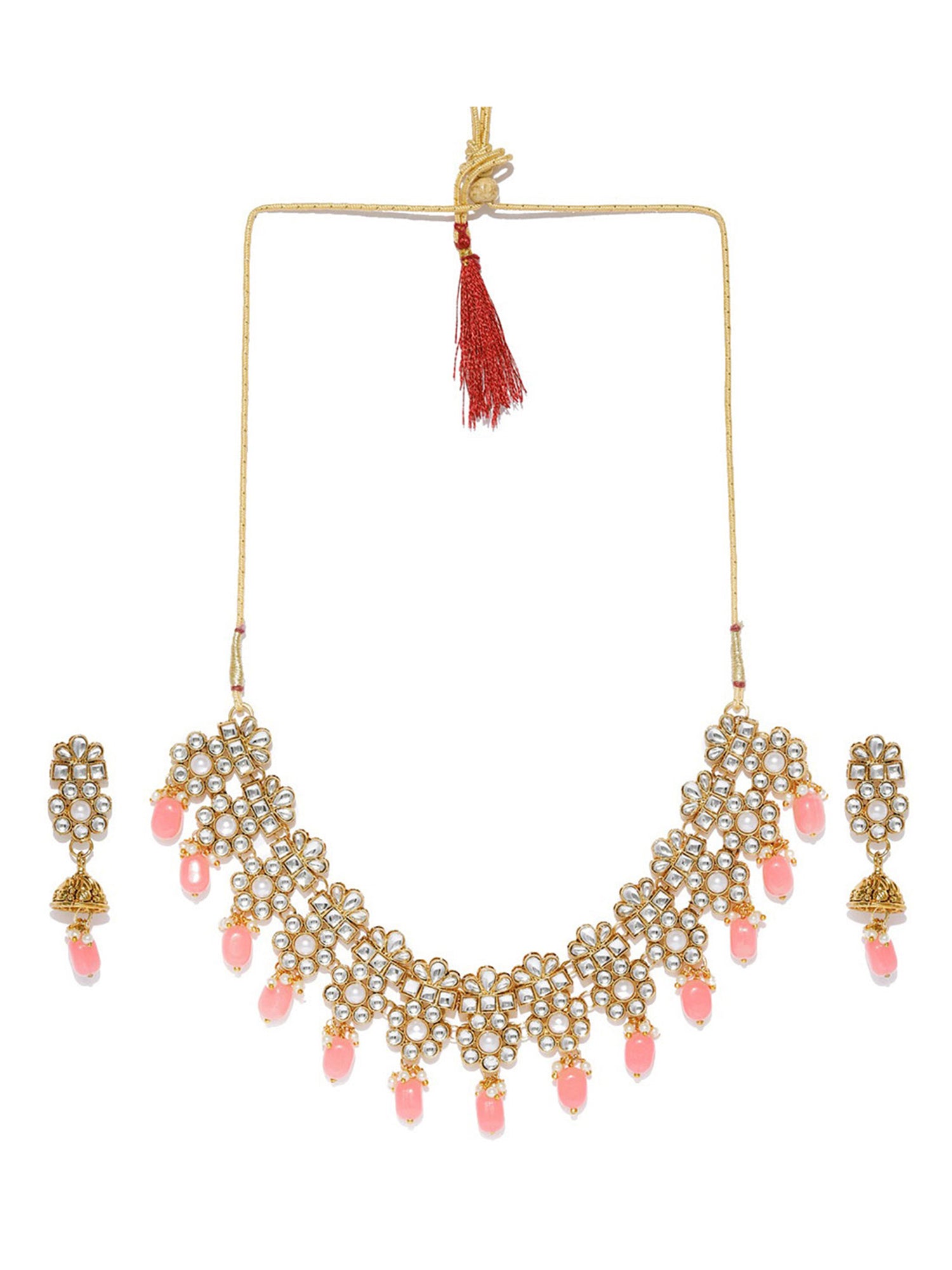 Sukkhi Pretty Kundan Gold Plated Pearl Collar Necklace Set for Women
