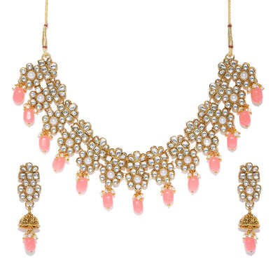 Sukkhi Pretty Kundan Gold Plated Pearl Collar Necklace Set for Women