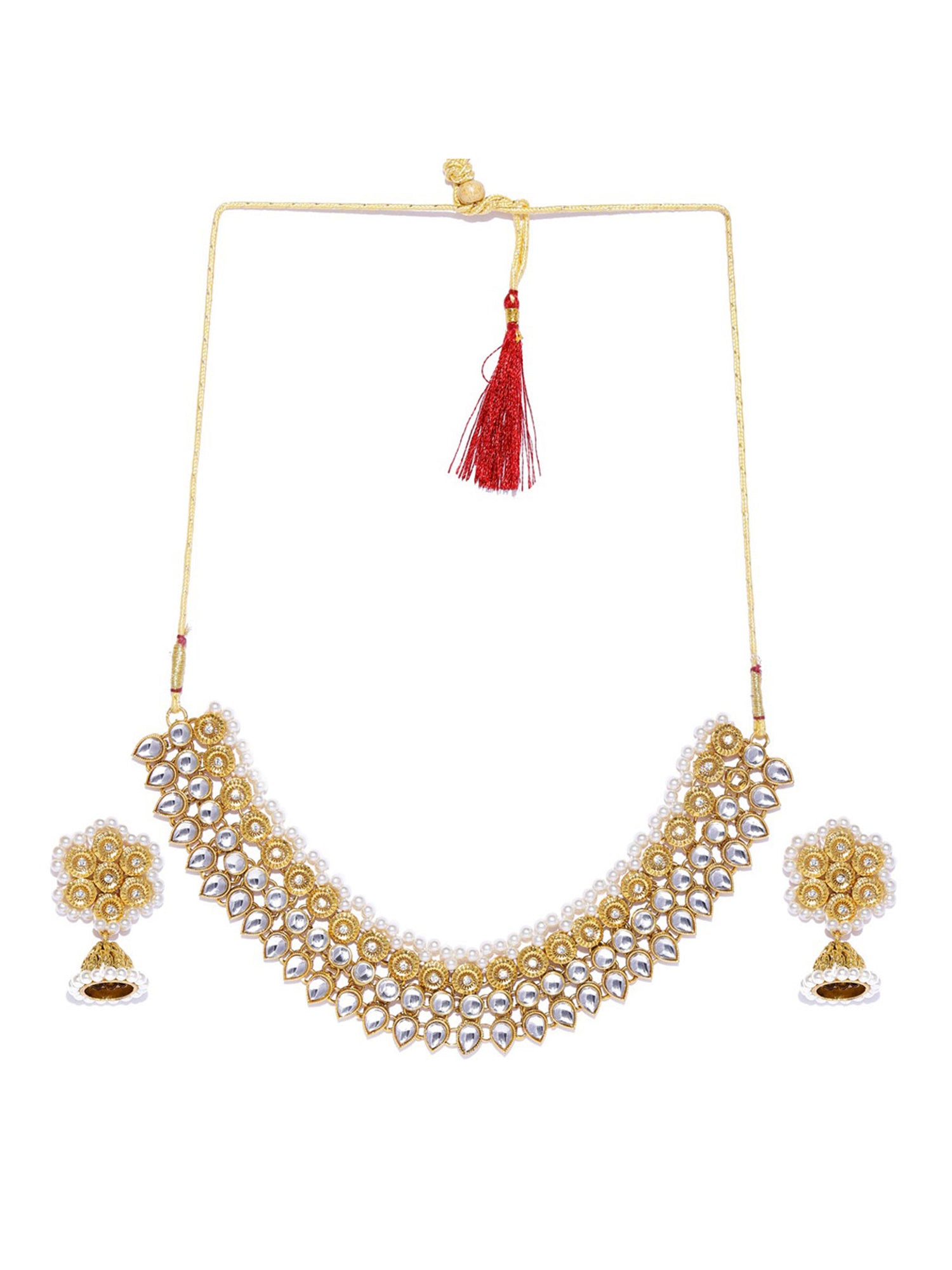 Sukkhi Youthful Kundan Gold Plated Pearl Collar Necklace Set for Women