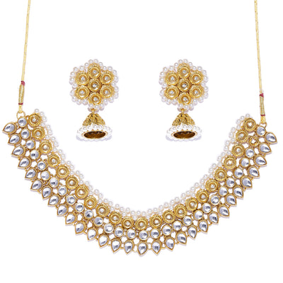 Sukkhi Youthful Kundan Gold Plated Pearl Collar Necklace Set for Women