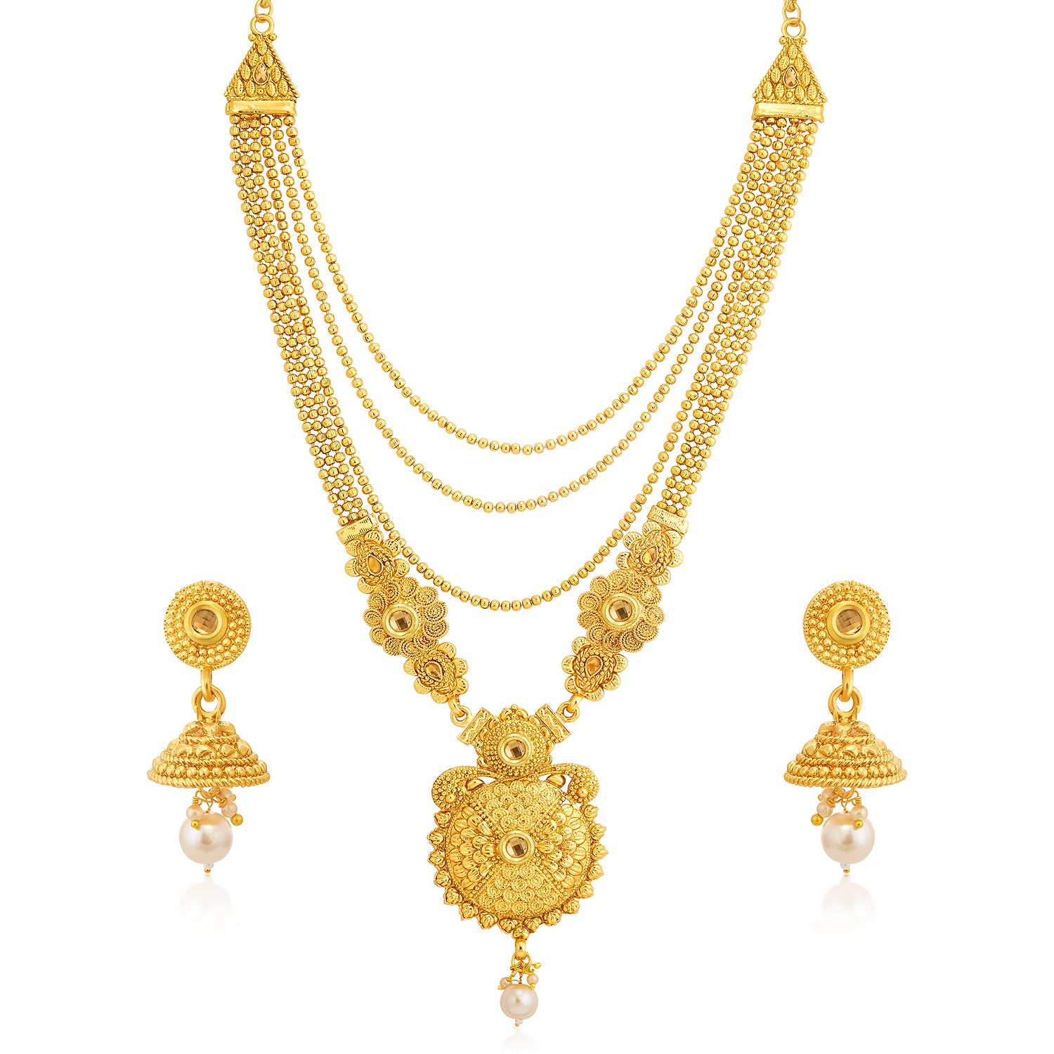 Sukkhi Gleaming LCT Gold Plated Pearl Long Haram Necklace Set For Women