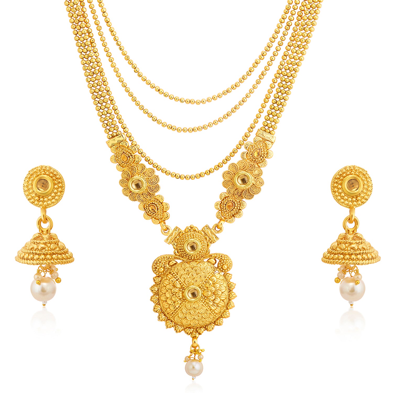 Sukkhi Gleaming LCT Gold Plated Pearl Long Haram Necklace Set For Women