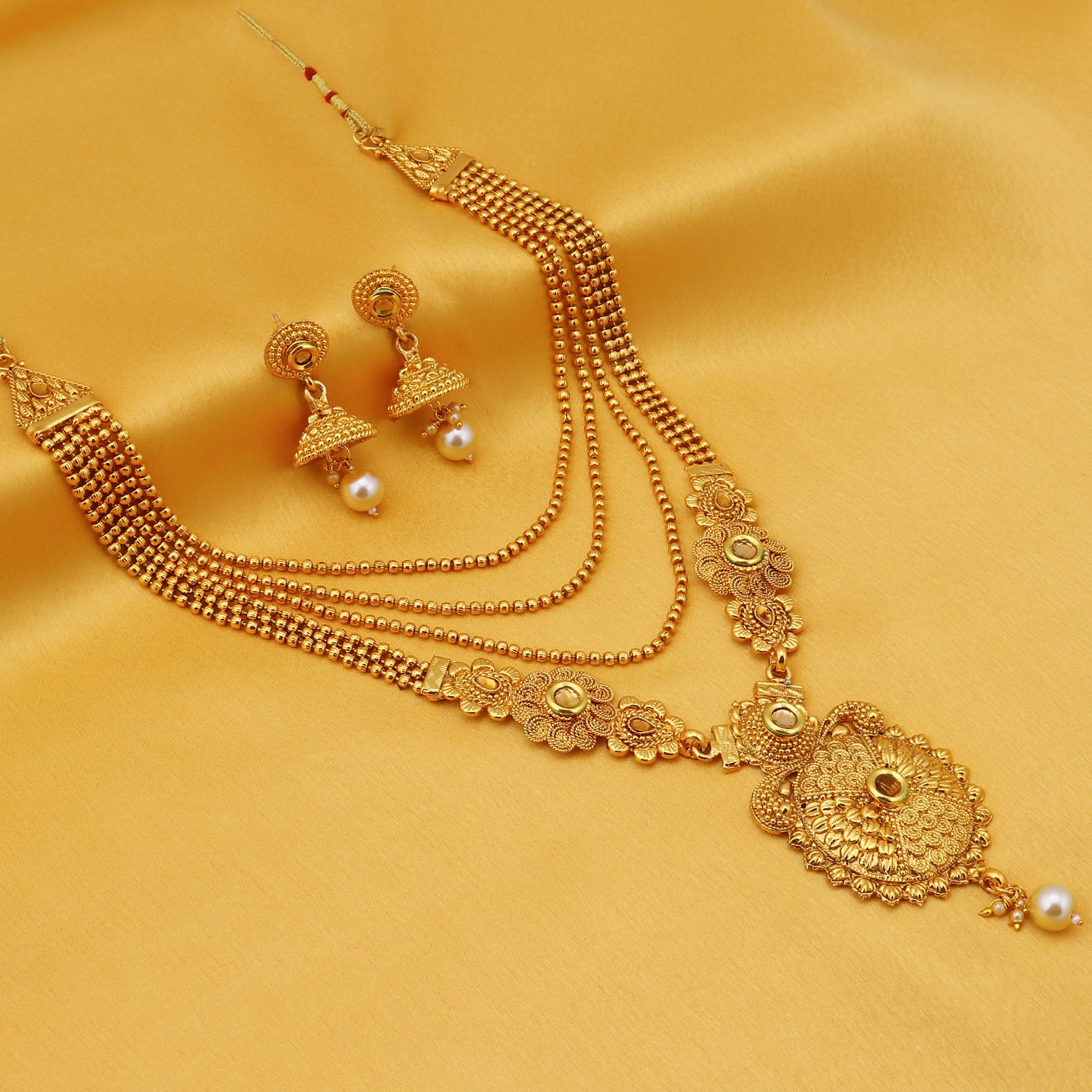 Sukkhi Gleaming LCT Gold Plated Pearl Long Haram Necklace Set For Women