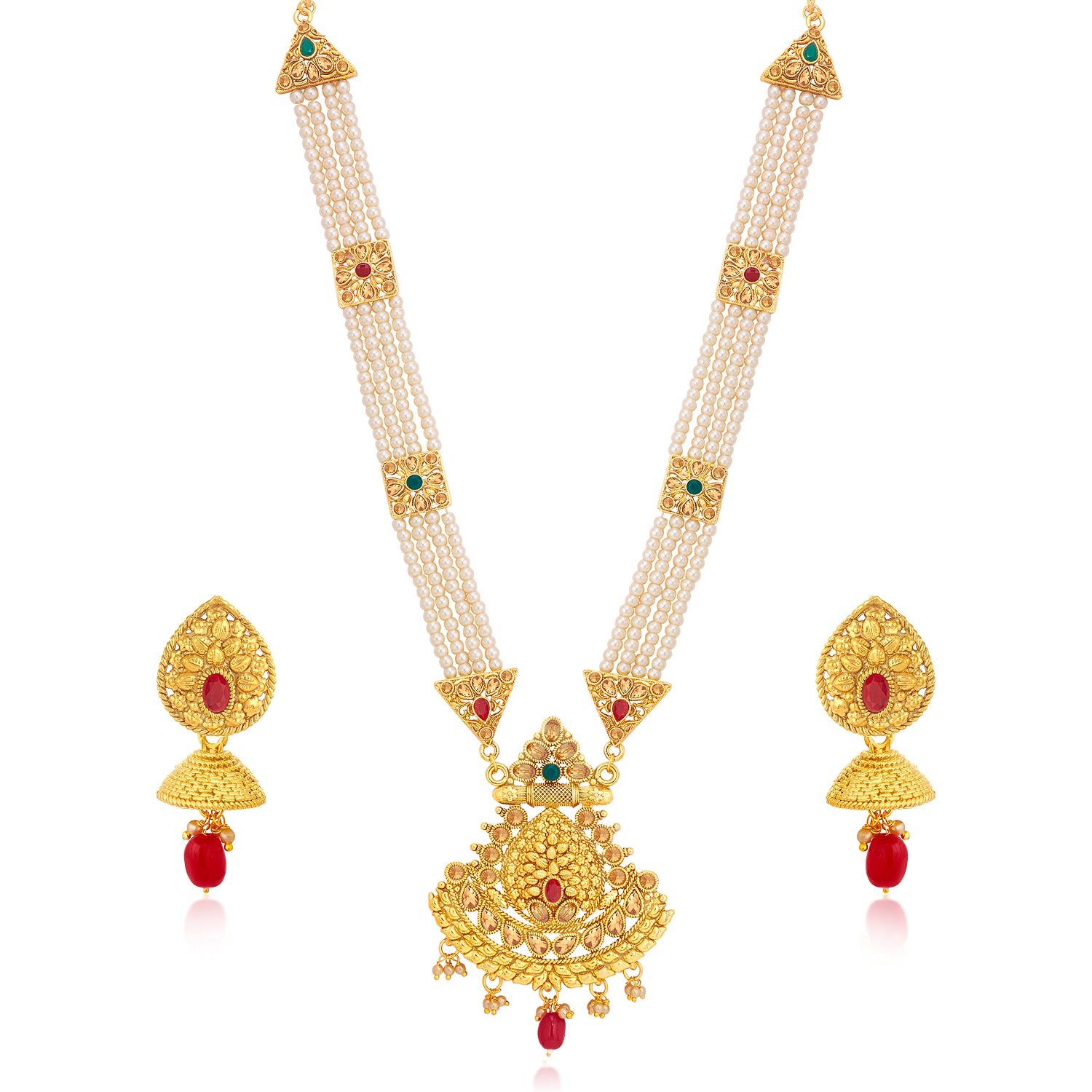 Sukkhi Classic Gold Plated Pearl Long Haram Necklace Set For Women