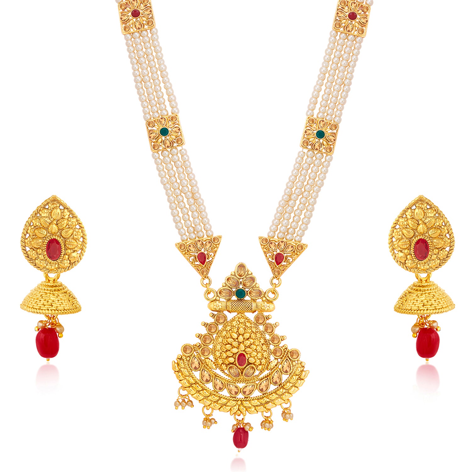 Sukkhi Classic Gold Plated Pearl Long Haram Necklace Set For Women