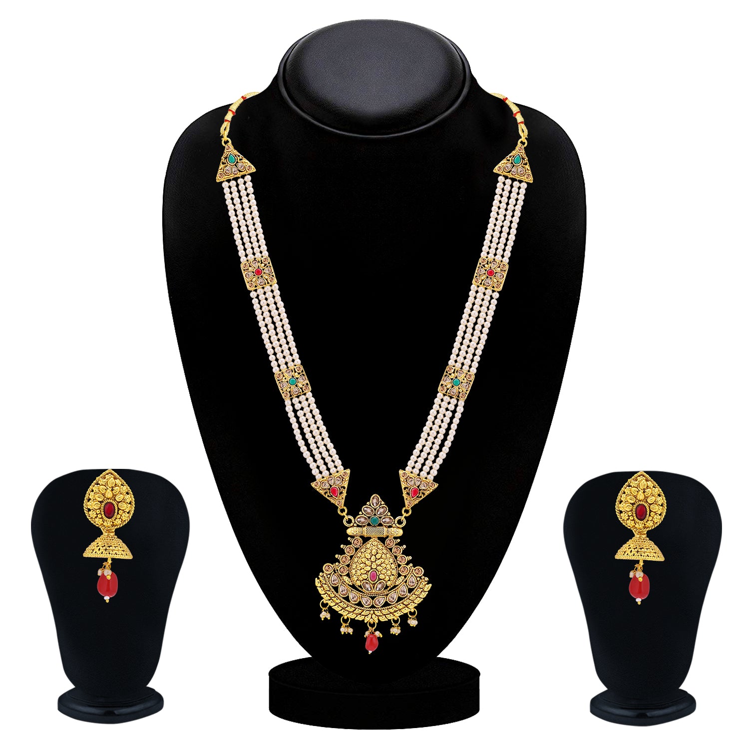 Sukkhi Classic Gold Plated Pearl Long Haram Necklace Set For Women