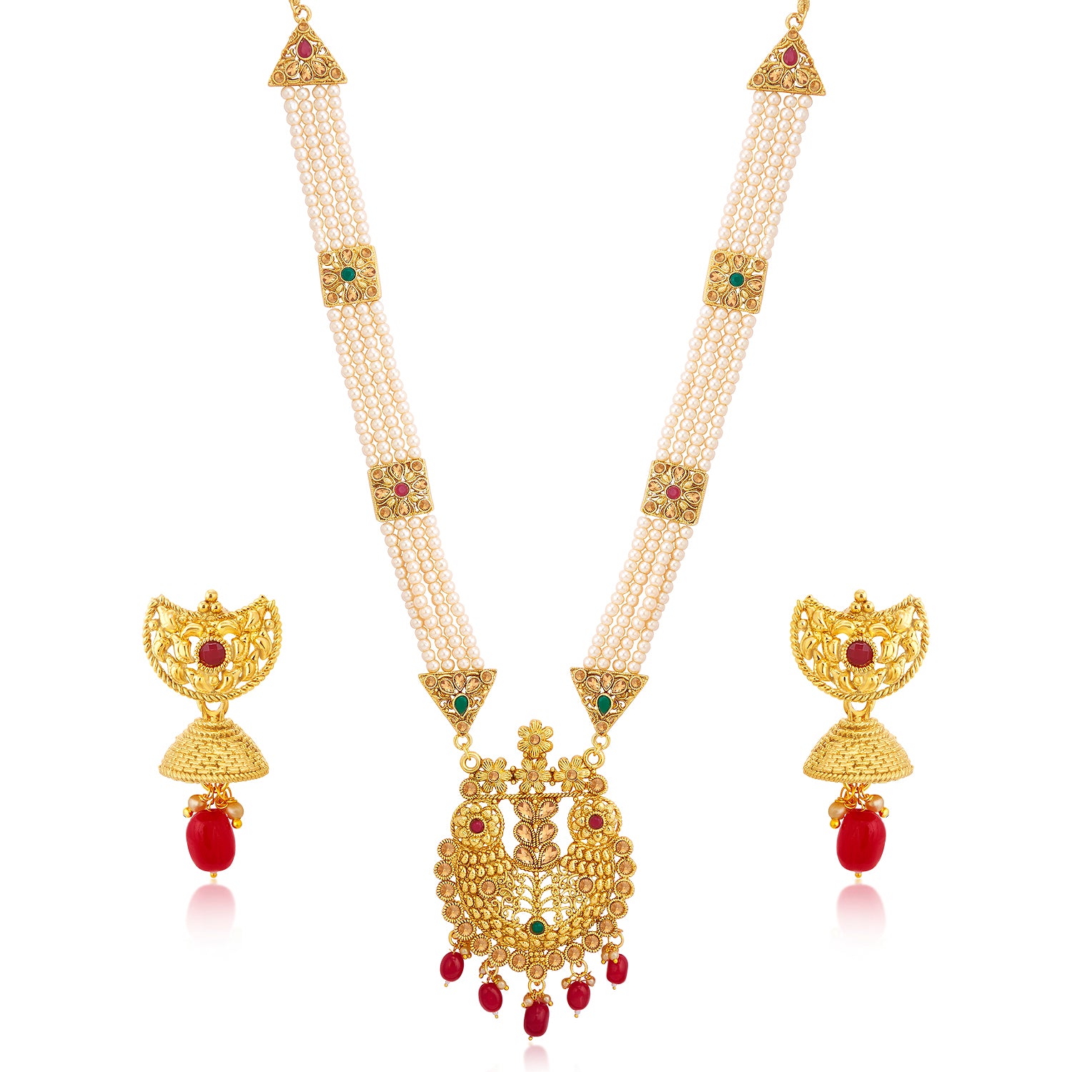 Sukkhi Floral LCT Gold Plated Long Haram Necklace Set For Women