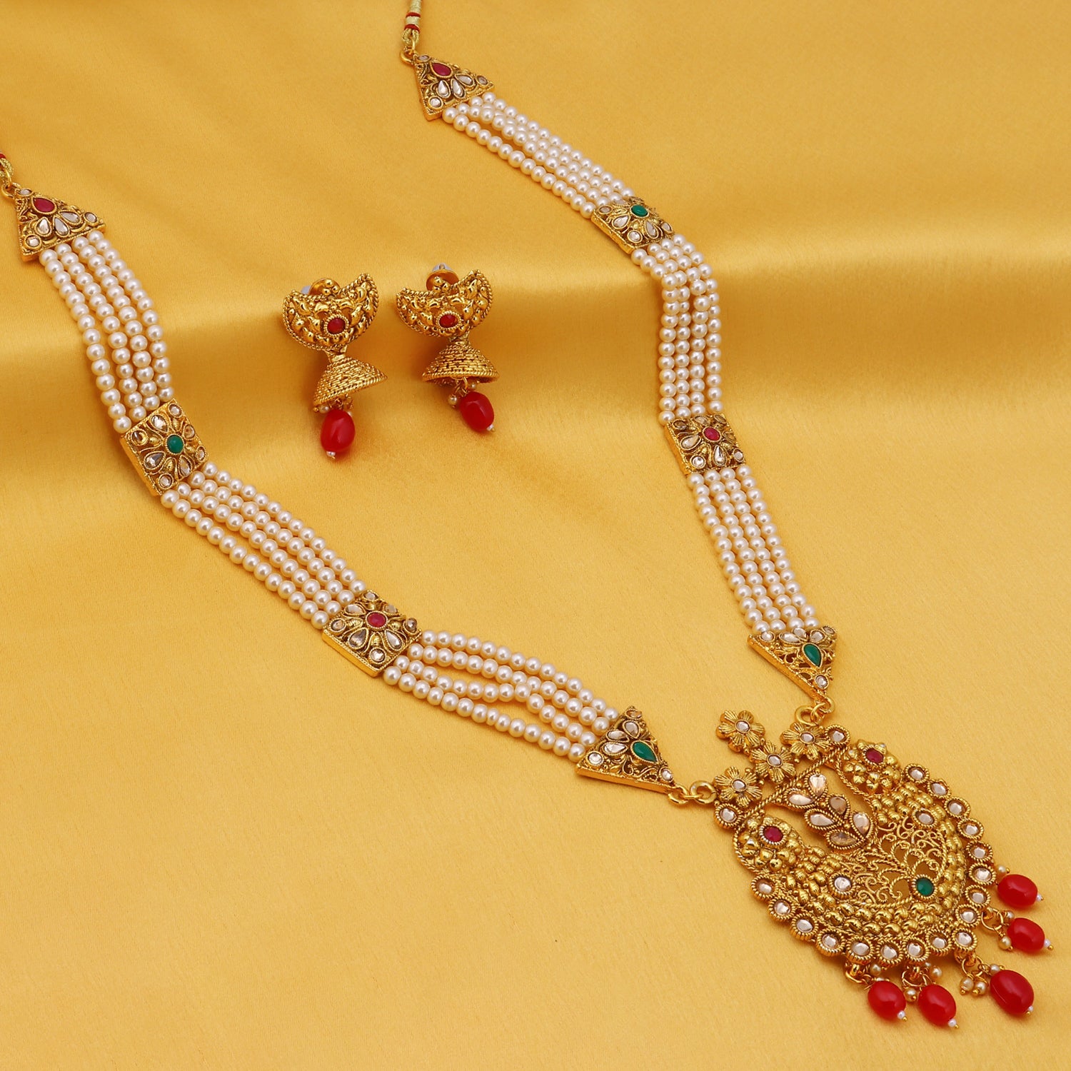 Sukkhi Floral LCT Gold Plated Long Haram Necklace Set For Women
